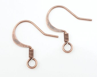 144 Antique Copper Earring Wires Copper Ear Findings Aged Solid Copper Fishhook Fish Hook Coil Accent Earring Hooks French Hooks (FSAC41)