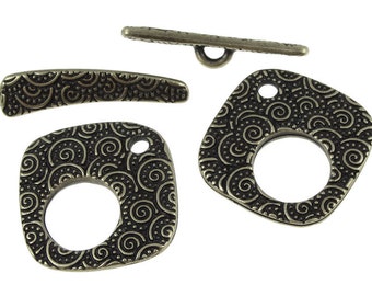 Antique Brass Toggle Clasp Findings - TierraCast LG SPIRAL Clasp Set - Bronze Toggle Findings (PF481)