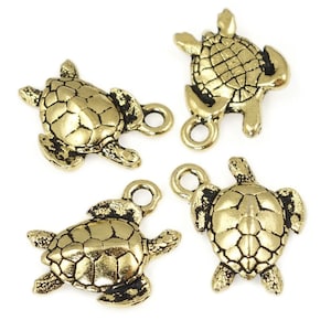 TierraCast Gold Charms 16mm x 17mm Antique Gold Sea Turtle Charms Beach Charms for Summer Jewelry P2328 image 1