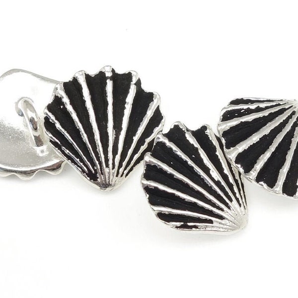 Antique Silver Button Findings - TierraCast Scallop Shell Buttons - 13mm Button Clasp Findings for Beach and Summer Jewelry (P2334)