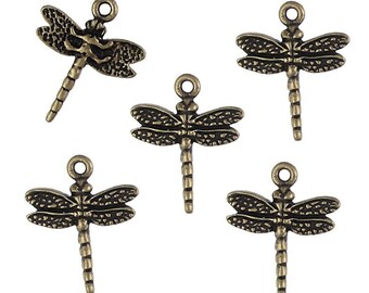 Antique Brass Charms Brass Dragonfly Charms TierraCast Insect Charms for Spring and Summer Jewelry Charms Bronze Charms (PA1)