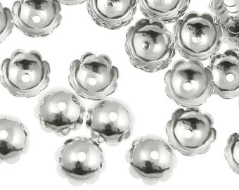 72 Silver Bead Caps 8mm Bead Caps Silver Beadcaps Smooth Scalloped Dome Bright Silver Plated Jewelry Beads for Jewelry Making  (FS41)