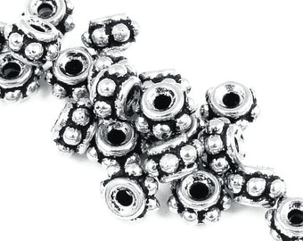 TierraCast 5MM BEADED Antique Silver Beads - Silver Bali Bead Spacers Heishi Metal Beads (PS41)