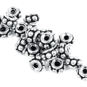 TierraCast 5MM BEADED Antique Silver Beads - Silver Bali Bead Spacers Heishi Metal Beads (PS41)