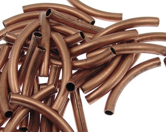 48 Noodle Beads 26mm x 3.2mm with 2mm internal diameter - Antique Copper Plated Curved Tube Beads Noodles (T4)