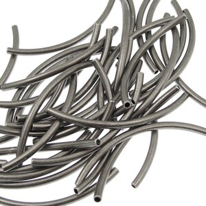 144 Noodle Beads Antique Silver Plated Curved Tube Bead 2mm x 38mm w/ 1mm Internal Diameter Matte Dark Silver Tube Beads Metal Beads (T3ASP)