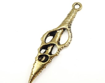 TierraCast Cut Spindle Pendant - Antique Gold Pendant for Beach Jewelry - Spindle Shell Pendant  54mm Tall (P2315)