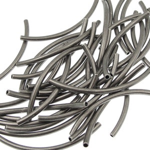 36 Noodle Beads Antique Silver Plated Curved Tube Beads 2mm x 38mm with 1mm Internal Diameter Matte Dark Silver Tube Beads (T3ASP)