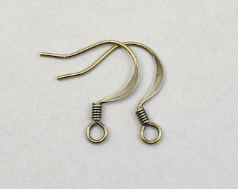 48 Pieces of Earring Wires with Coil Accent - ANTIQUE BRASS Ear Wire Findings - Brass Plated Fish Hook French Hooks   #FB704