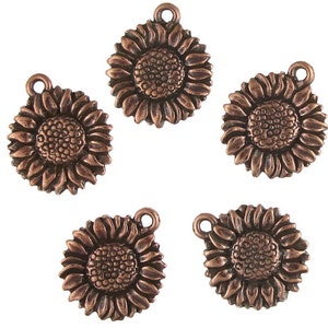 TierraCast SUNFLOWER DROP Antique Copper Charm Sun Flower Charm 17mm Copper Pendant Summer Fall Supplies P764 image 3