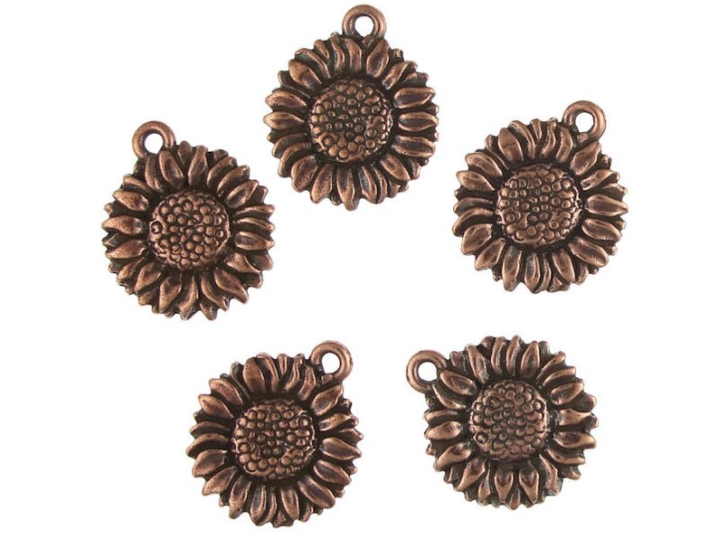 TierraCast SUNFLOWER DROP Antique Copper Charm Sun Flower Charm 17mm Copper Pendant Summer Fall Supplies P764 image 3