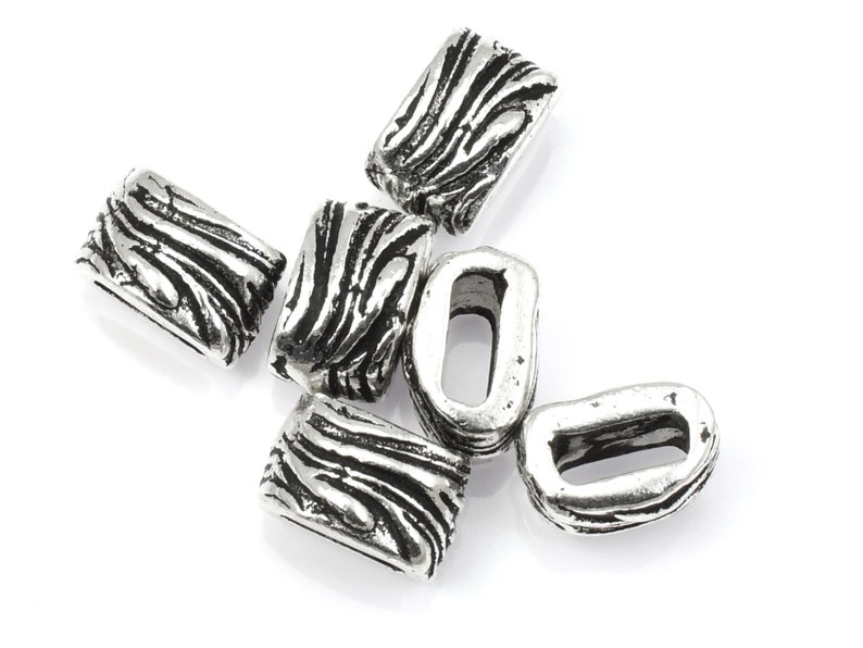 6mm x 2mm Antique Silver Jardin Barrel Bead Crimp TierraCast Beads for Leather Findings to Hold Multiple Strands of Leather Cord P2675 image 2