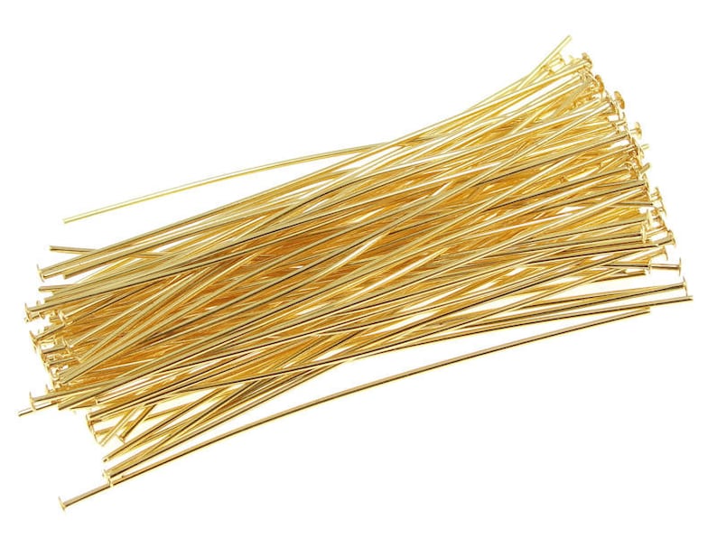 100 Gold Head Pins 2 22 Gauge Gold Plated Headpins Gold Findings Head Pin Findings 22g 2 Inch Gold Head Pins FS82 image 1