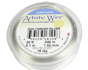 Plated Silver Wire 18 Gauge - 20 Ft Spool ARTISTIC WIRE by Beadalon USA Made Tarnish Resistant Copper Core Silver Wire for Wire Wrapping