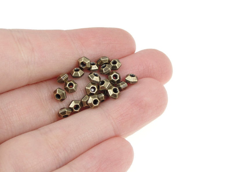 20 Brass Beads 5mm Faceted Antique Brass Oxide Heishi Spacer Squashed Bicone TierraCast Beads PS367 image 2