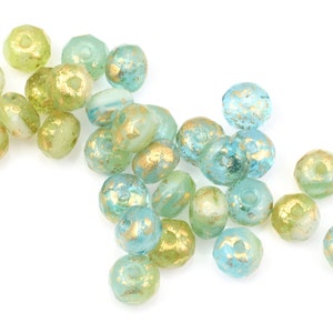 30 Perles Rondelles 5x3mm Mélange Bleu Opale Péruvien Transparent et Opaque avec Finition Or Antique Ravens Journey Perles de Verre Tchèque 586 image 3