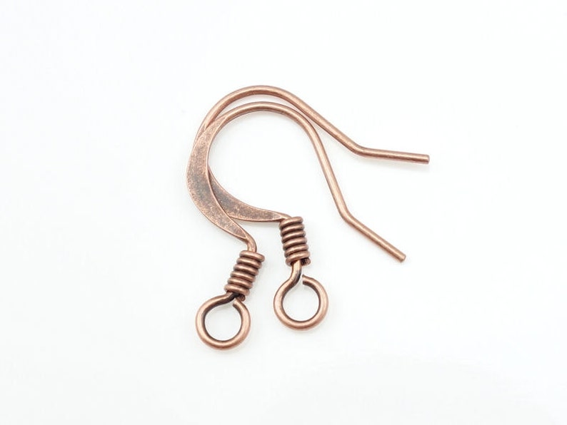 144 Antique Copper Earring Wires Copper Ear Findings Aged Solid Copper Fishhook Fish Hook Coil Accent Earring Hooks French Hooks FSAC41 image 2