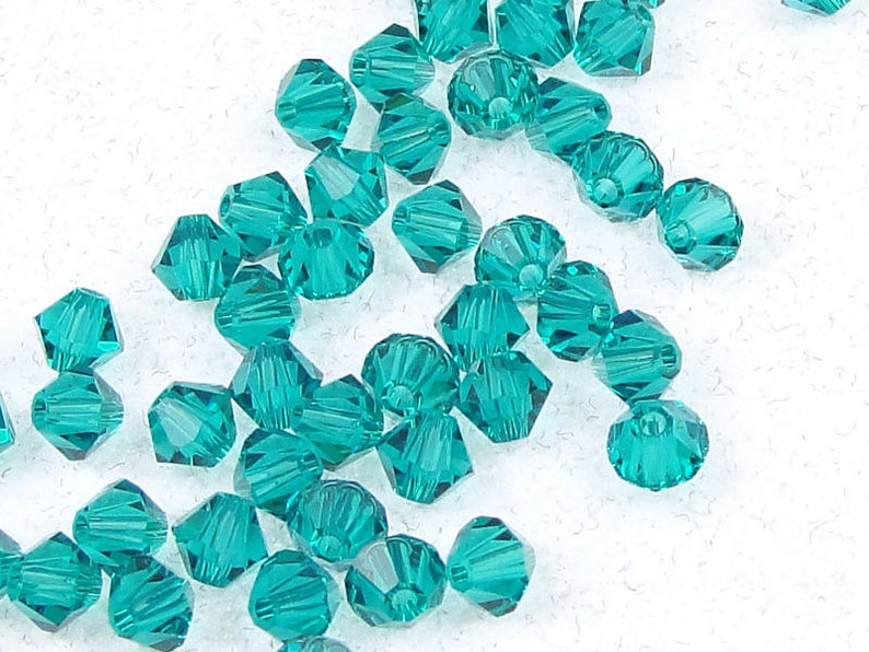 48 BLUE ZIRCON 4mm Bicones Swarovski Bicone Beads 5328 4mm Beads Blue Green Teal Beads image 1
