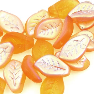 Topaz Leaf Beads 25 14mm x 9mm Czech Glass Leaves Warm Golden Amber AB Matte Frosted Iced Fall Beads Autumn Beads Golden Leaf Briolettes image 4