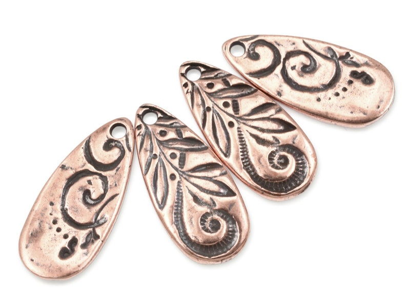 Antique Copper Charms TierraCast JARDIN TEARDROP Charms 10mm x 22mm Copper Pendant for Bohemian Jewelry Making Swirls and Vines Plants P1765 image 1