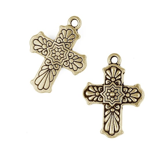 Tierracast TALAVERA CROSS Drop Antique Gold Pendant Viva