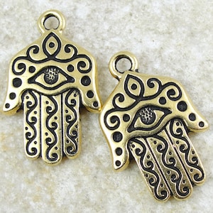 TierraCast Hamsa Pendants Hamsa Hand 29mm Antique Gold Pendant Mindfulness Meditation Yoga Charms Chamsa Evil Eye Protection Amulet (P878G)