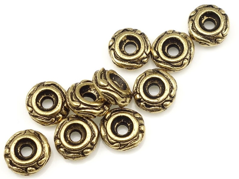 Antique Gold Beads TierraCast WOODLAND Beads Gold Beads for Bohemian Jewelry Nature Organic Beads Donut Rondelle Spacers P308 image 1