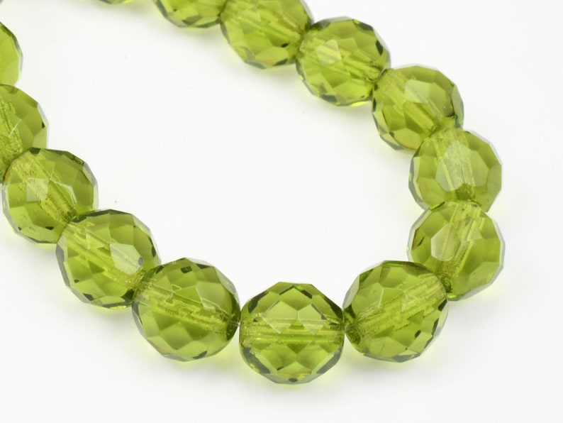 10mm Faceted Firepolish Czech Glass Beads OLIVINE GREEN color Fire Polish Beads for Fall and Autumn Jewelry image 1
