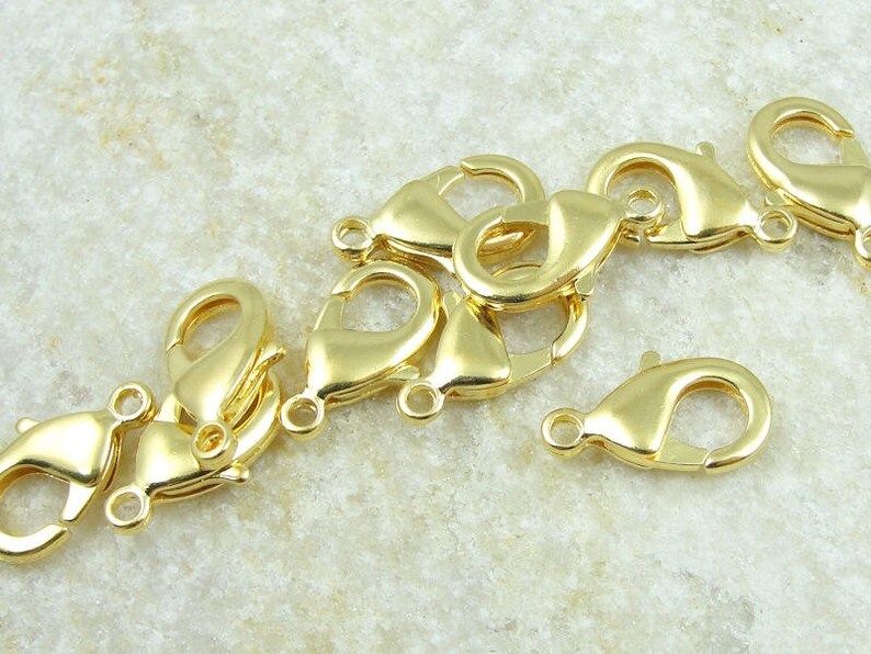 15mm Gold Lobster Clasps TierraCast Bright Gold Plated Lobster Claws Gold Findings for Necklaces and Bracelets Closure Hook PH53 image 1