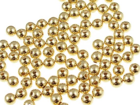 4mm Round Beads - Shiny Gold - 50 beads – funkyprettybeads