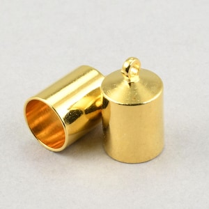 6 Pieces of 6mm Inner Diameter Kumihimo Cord End Caps - Bright Gold Cord Caps - Gold Plated 7mm x 12mm Cord End Findings FB806