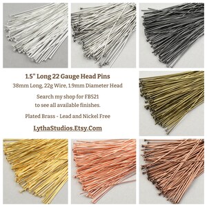 100 Pieces of 1.5" 22 Gauge Head Pin Findings - BRIGHT SILVER Headpins - 38mm 22g Silver Plated Jewelry Headpins for Wire Wrapping #FB521 image 5