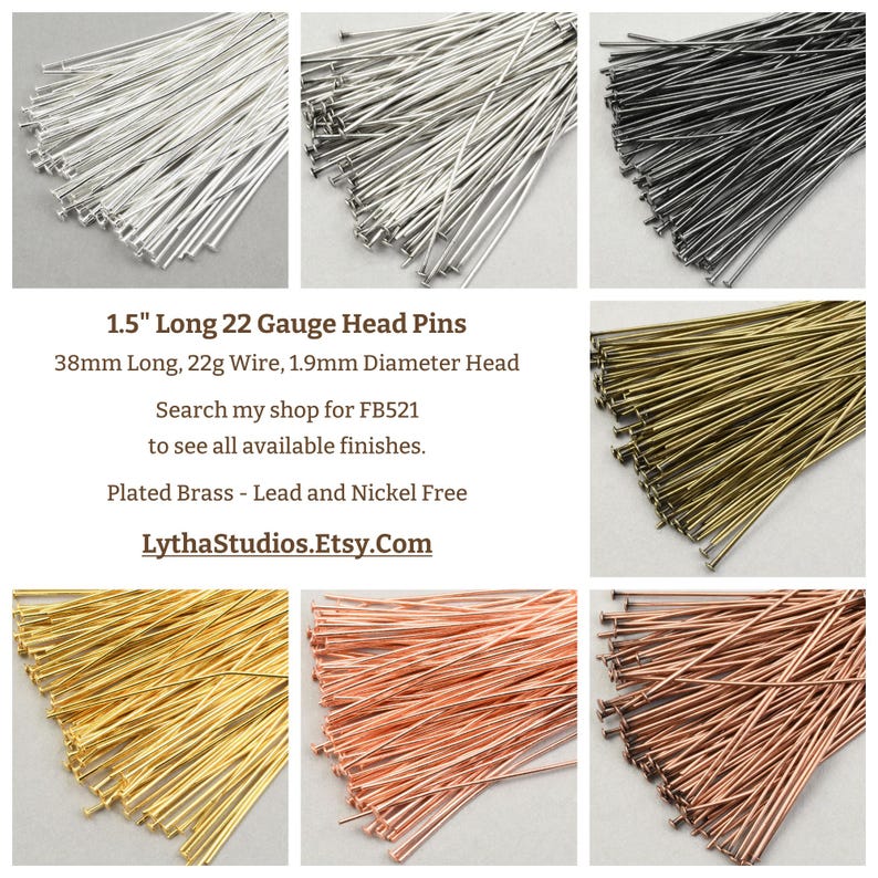 100 Pieces of 1.5" 22 Gauge Head Pin Findings - BRIGHT SILVER Headpins - 38mm 22g Silver Plated Jewelry Headpins for Wire Wrapping #FB521 image 5