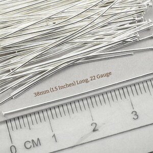 100 Pieces of 1.5" 22 Gauge Head Pin Findings - BRIGHT SILVER Headpins - 38mm 22g Silver Plated Jewelry Headpins for Wire Wrapping #FB521 image 2