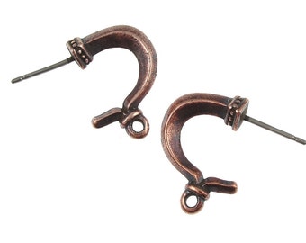 Fancy Copper Earrings - Antique Copper Grecian Hook Stud Earring Findings - Post Ear Findings - TierraCast Pewter Copper Findings  (PF203)