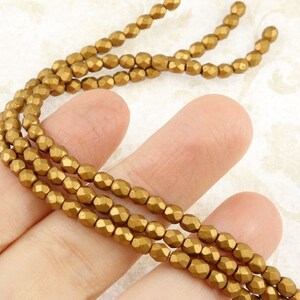 50 4mm MATTE METALLIC GOLDENROD Firepolish Czech Glass Beads Fire Polish Faceted Autumn Fall Jewelry Supplies image 4