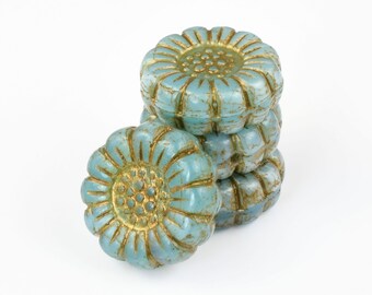 13 mm ひまわりビーズ - デニムブルーシルク、ダークブロンズ