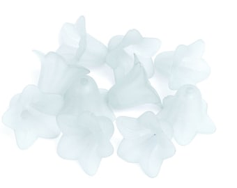 Lucite Flower Beads 10 White 18mm x 12mm Flower Beads Frosted Trumpet Flower Beads