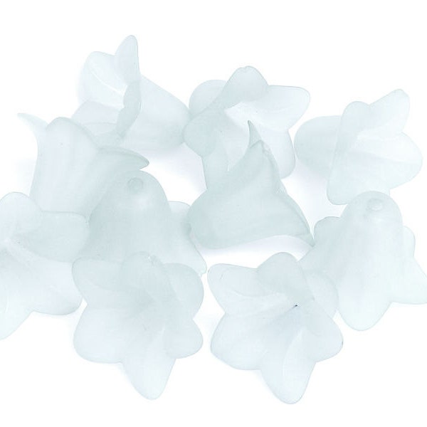 Lucite Flower Beads 10 White 18mm x 12mm Flower Beads Frosted Trumpet Flower Beads