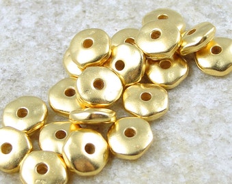 20 7mm Gold Beads - Bright Gold TierraCast Pewter Nugget Beads - Gold Spacer Beads Heishi Pebble Metal Beads (PS187)