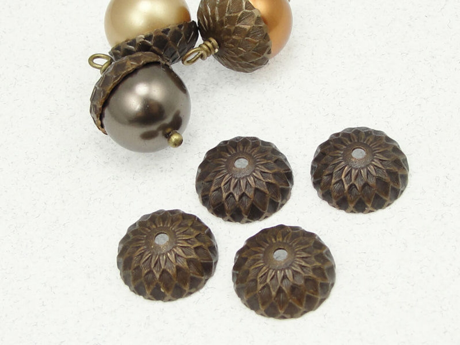 4 Acorn Caps Vintaj Natural Brass 13mm Acorn Bead Caps Dark Etsy