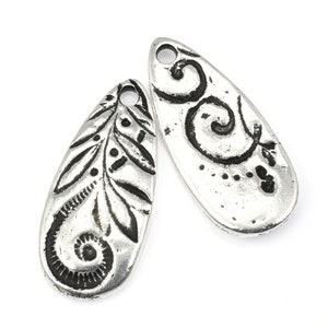 Antique Silver Charms Silver Tear Drop TierraCast JARDIN TEARDROP Floral Nature Charm with Swirly Vine Motif Bohemian Charms P2504 image 4