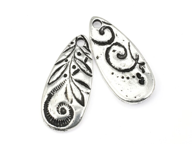 Antique Silver Charms Silver Tear Drop TierraCast JARDIN TEARDROP Floral Nature Charm with Swirly Vine Motif Bohemian Charms P2504 image 4