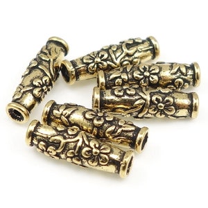 Antique Gold Beads Gold Flower Barrel Beads TierraCast Wildrose Tube Beads for Summer Spring Flower Jewelry Beads for Jewelry Making P146 image 3