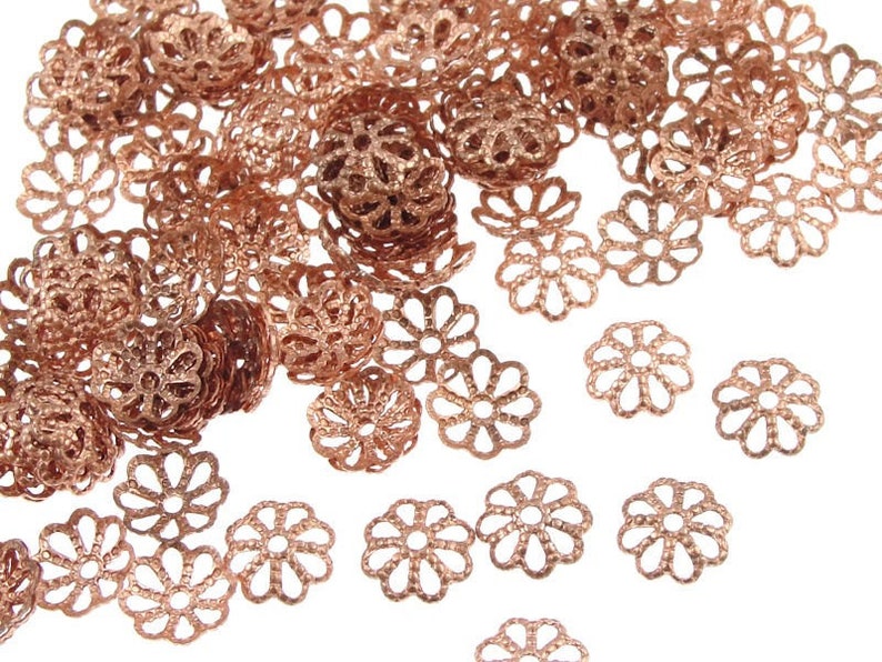 144 Copper Bead Caps Copper 7mm Filigree Solid Copper Beadcaps Raw Bright Copper Jewelry Beads for Jewelry Making FSC40 image 1