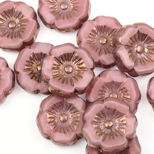 12mm Hibiscus Flower Beads Dusty Rose Pink Flower Beads Pink Silk with Bronze Finish Czech Glass Flower Beads for Spring Jewelry 191 image 5