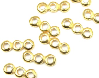 Large Hole Beads - 5mm Nugget Heishi 3 Hole Bar Multistrand Spacer Bright Gold Beads TierraCast Leather Findings Collection (PS402)