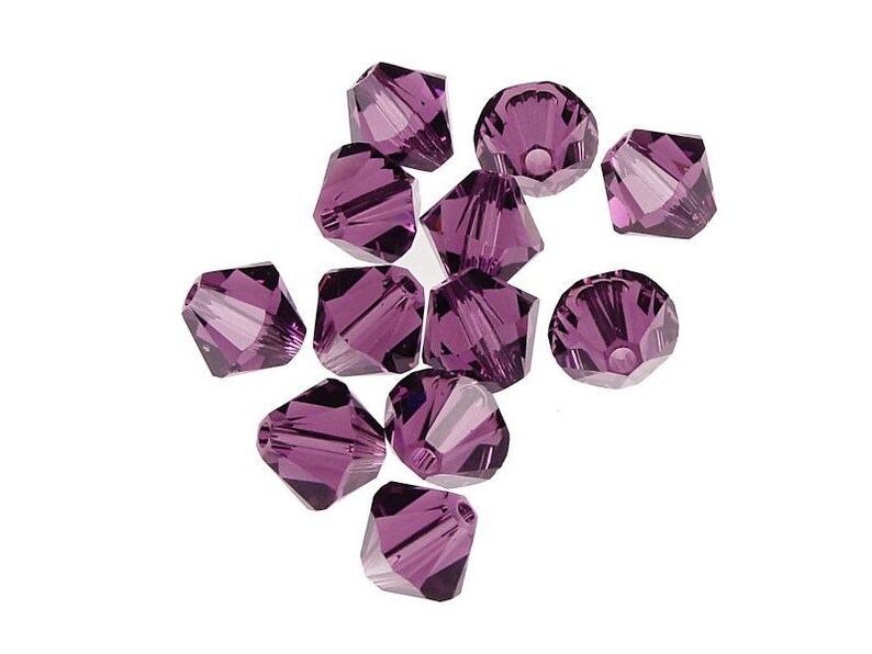 12 AMETHYST 6mm Swarovski Crystal Elements Bicones Article 5301 5328 6mm Bicone Beads Amethyst Purple Plum Swarovski Xilion Beads image 1