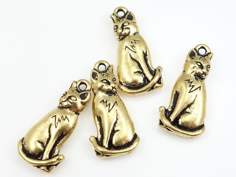 Antique Gold Charms Gold Cat Charms Tierracast Sitting Cat Etsy