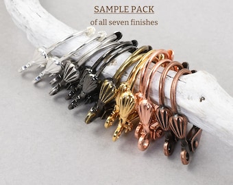 SAMPLE PACK of Shell Accent Leverback Earrings - One Pair of All Seven Finishes of Lever Back Ear Findings - Ocean Theme Ear Hooks   #FB742